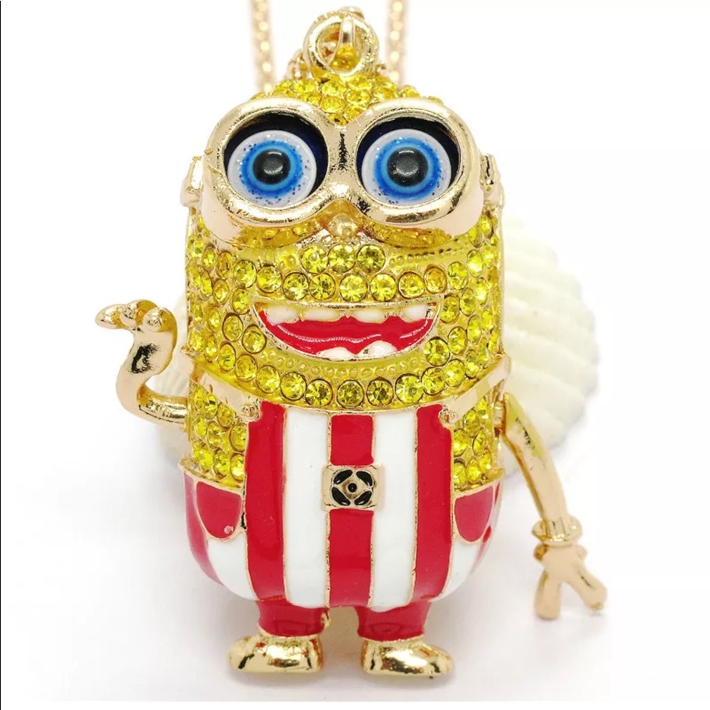 Rhinestone Red and White Minion Referee Necklace
